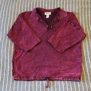 Vintage Acid Washed Ezze Wear Honey Komb Burgundy Pullover Shirt size small